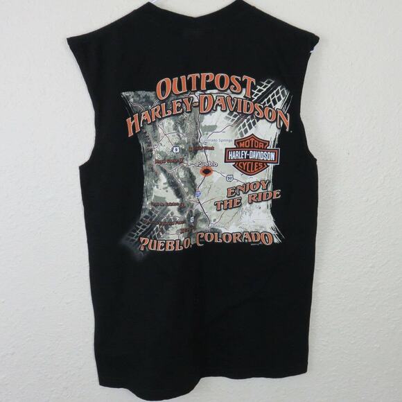 Harley-Davidson Outpost Pueblo CO Skull Pocket Sleeveless T Shirt - Men's Medium - Picture 2 of 9